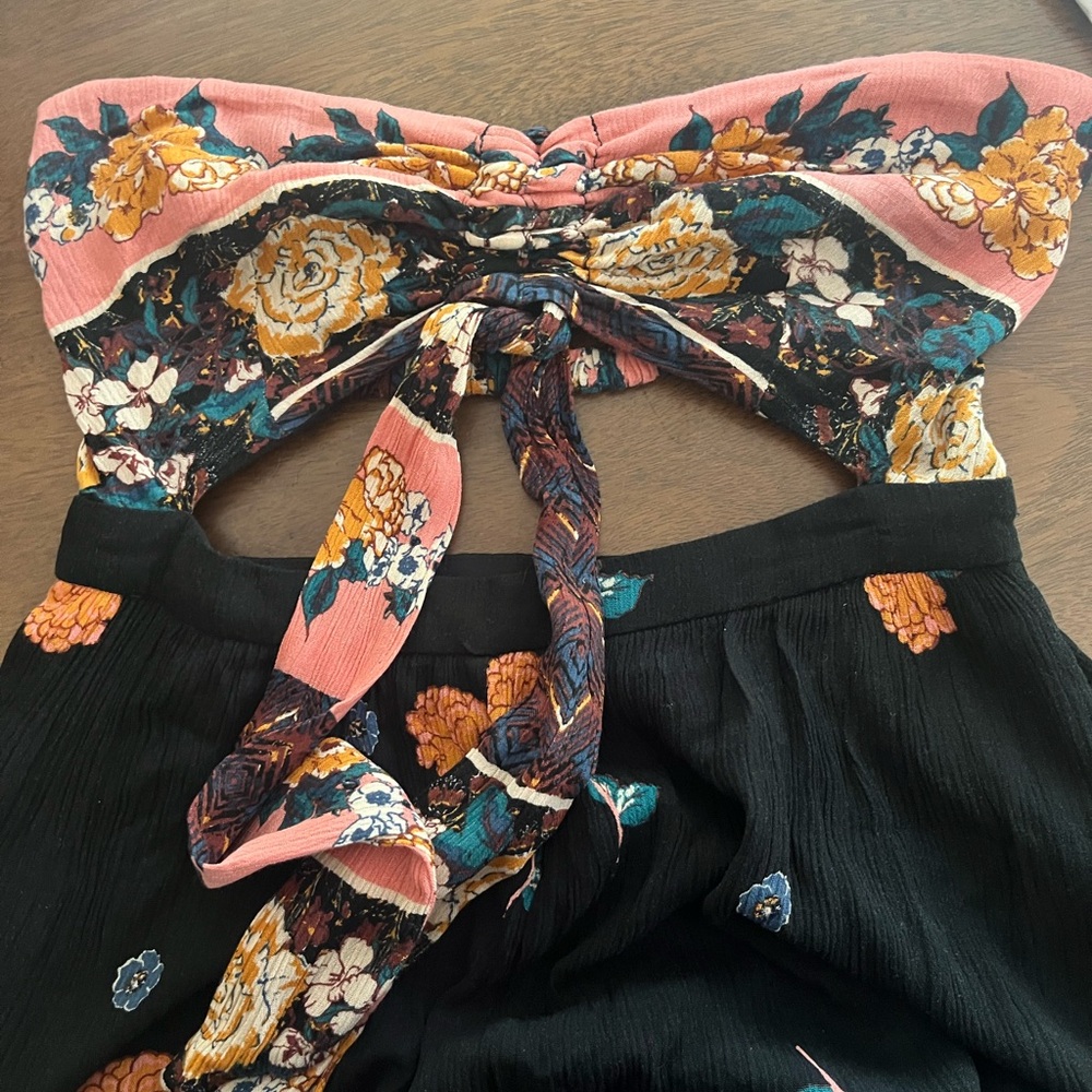 FREE PEOPLE Floral Strapless Bali Birds of Paradise Wide-Leg Jumpsuit EUC - Picture 4 of 11
